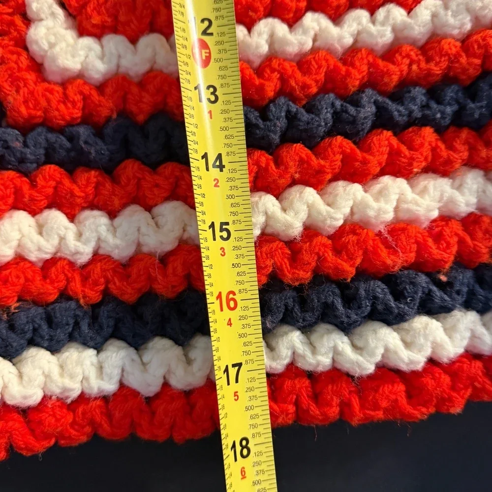 Vintage Handmade Crochet Pillow Covers Pair Red White Blue Buffalo Bills 17.5